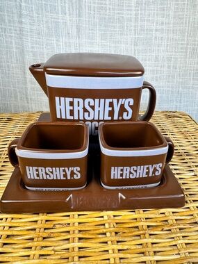 Hershey Cocoa Hot Chocolate Set Vintage Mugs Pitcher Tray Ceramic Brown